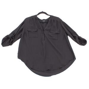 Torrid Women’s Harper Flowy Black Semi-Sheer 3/4 Length Roll Tab Sleeve Size 00